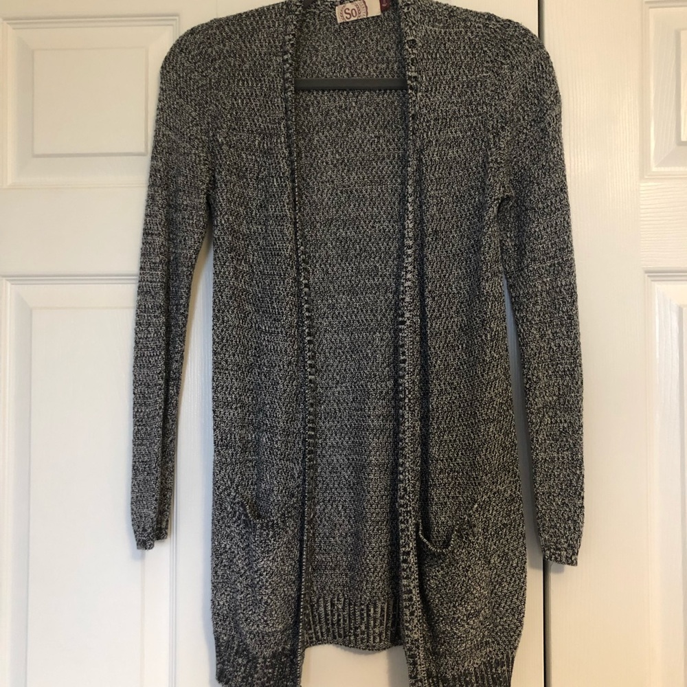 White and black speckled cardigan